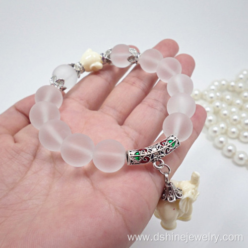 Nature Matte Crystal Beads Bracelet With Elephant Pendant